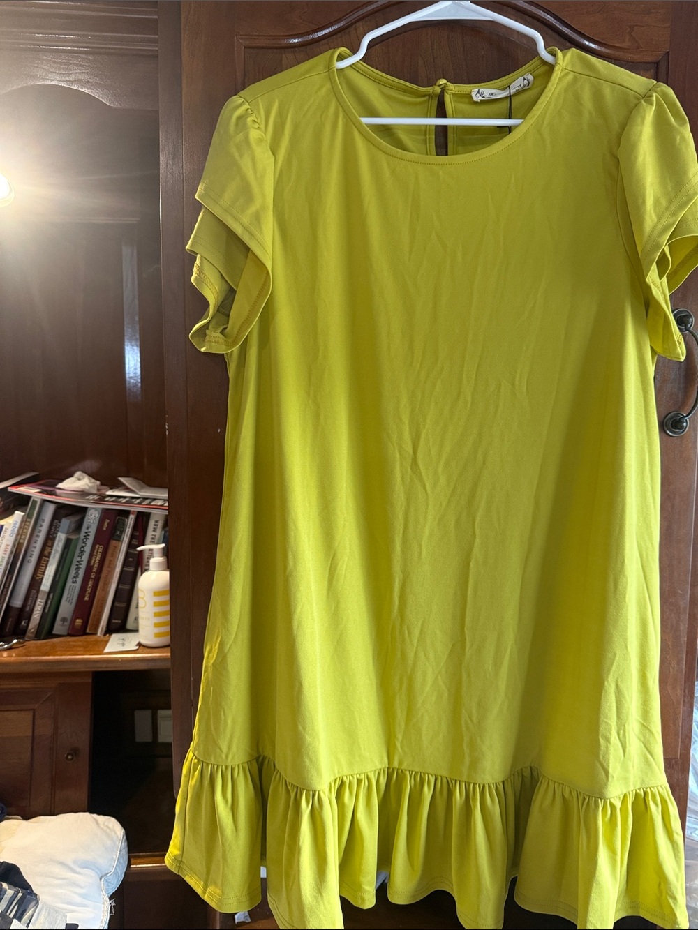 Women's Casual Ruffle-Hem Dress in Chartreuse